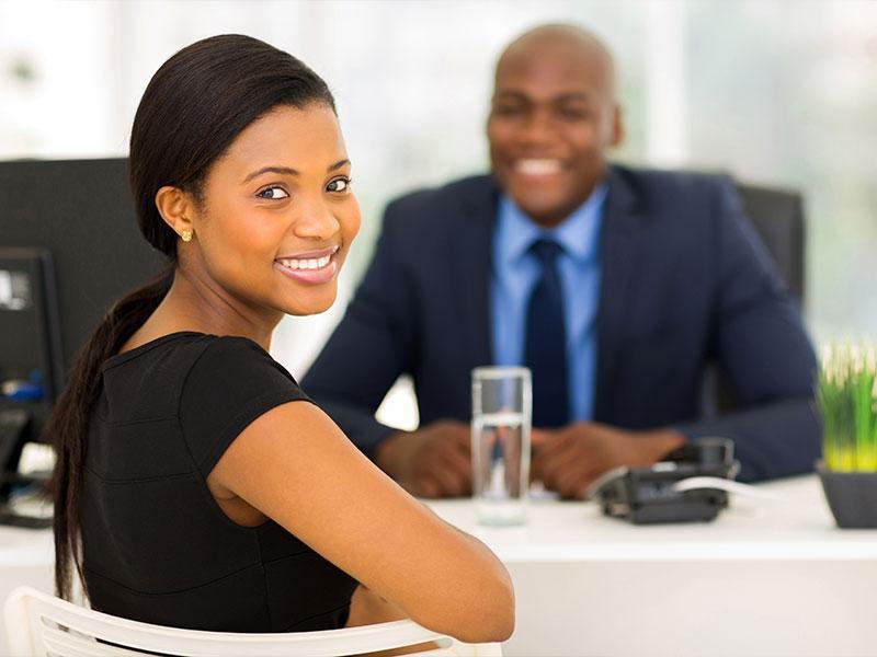 Young woman at an interview